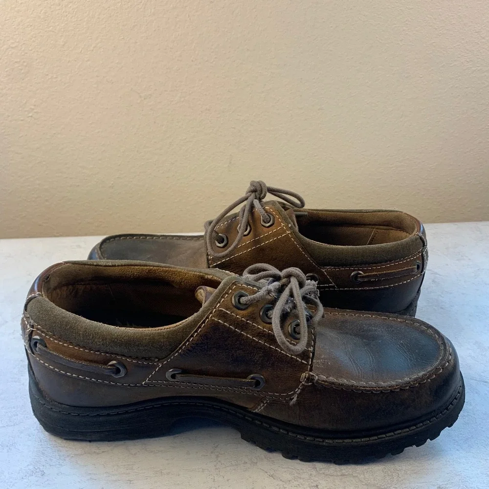 Chaps Leather‎ Boat Shoes Men's 11M Brown Lace Up Moc Toe Lug Sole Casual
